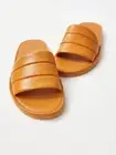 Vince Olina Burnt Orange Leather Slides Size 9 Quilted Slip-on Lug Sandals Lux