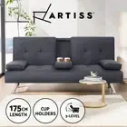 Artiss Sofa Bed Lounge Futon Couch Beds 3 Seater Fabric Cup Holder Dark Grey