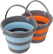 2 Pack Collapsible Plastic Bucket with 2.6 Gallon (10L) Each, Foldable Round Tub for House Cleaning, Space Saving Outdoor Waterpot for Garden or Camping, Portable Fishing Water Pail (Blue & Orange)