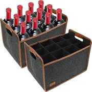 12 Bottles Wine Carrier Tote Wine Glass Storage Box Reusable Glasses Liquor Bottle Storage Felt Storage Box Divider Portable Wine Tote Bag Collapsible Wine Travel Case for Travel Camping and Picnic