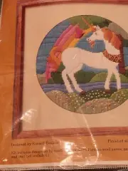 Vintage 1981 Creative Circle 0613 Unicorn Rainbow Needlepoint Kit NOS Embroidery