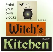 Joanie Stencil Halloween Decor Witch's Kitchen Boiling Cauldron Bat Signs Block