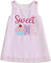 [GOOCHEER] Baby Girl First Birthday Outfit Sweet One Embroidery Dresses One Year Old Birthday Dress Smash Cake Dress