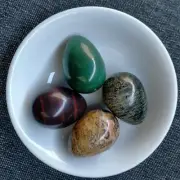 Crystal Stone Gift Set Egg 4 Eggs Serpentine Green Adventurine Jasper W Iron Ore