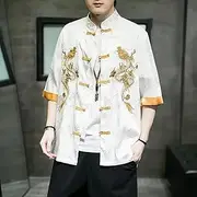 [JIMINISO] Men Dragon Embroidered Jackets Shirts Oriental Ancient Retro Tang Suit Cheongsam Tops Coat