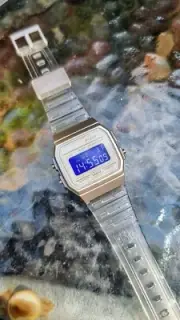 Midnight Purple – Modified Watch Based on Casio F-91W – Clear White Case, Purple