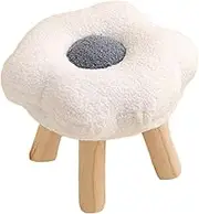 Ottoman Footstool with Wooden Leg Footrest, Multifunctional Flower Shape Sofa Stool for Entryway Bedside Living Room, White, as described