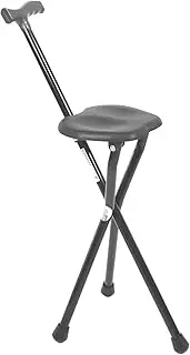 Pepe Mobility Walking Stick with Seat 87cm Non Adjustable Folding Seat 3 Legs Chair Black