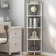 Corner Shelf, 5-Tier Corner Bookshelf, Industrial Corner Ladder Shelf, Modern Display Shelf for Living Room, Bedroom, Kitchen, Home Office, White UJSJ001W