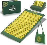 Acupressure Mat with Pillow - Perfect for Beginners (Memory Foam Adapts to Size) - Pure Relaxation - 100% Cotton Cover - Battery Presuming Mat Green