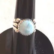beautiful single stone round Larimar Sterling rings T Byrd & GBoyd, Navajo 0005