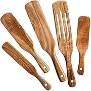 SUNCHSEN Wooden Spurtles Set (5Pcs) - Teak Wood Set - Heat Resistant Non Stick Wood for & Mixing