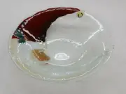 Peggy Karr Large 13" Fused Glass St Nick Santa Face Christmas Bowl / Decoration