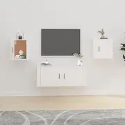 Wall Mounted TV Cabinets, Set of 2 White Floating Entertainment Units for Media Storage, Living Room Furniture