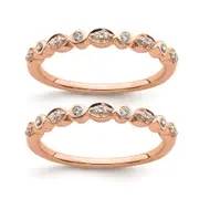Solid 14k Rose Gold Simulated CZ Set of 2 Wedding Bands