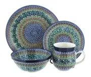 Blue Rose Polish Pottery Mardi Gras 4 Piece Place Setting - Service for 1