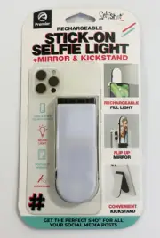 Selfshot Stick On Selfie Light Mirror & Kickstand 3 LED Modes Rechargeable