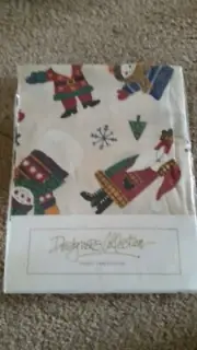 Tablecloth Cloth cream with snowmen and santas Oblong 52"x 70"