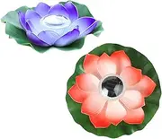 2 Pcs Solar Floating Light Flower Pond Light Water Floating Lily Flower Night Lamp for Swimming Pool Garden Fish Tank Wedding Party Decoration Red Purple
