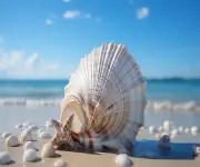 WHITE AND BROWN SEASHELL ON THE BEACH OCEAN COMPUTER MOUSE PAD 9 x 7