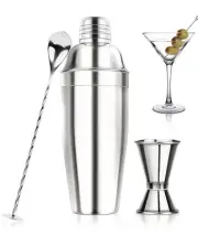 24oz Cocktail Shaker Set, Bartender Kit with Martini Shaker + Bar Spoon + Jigger