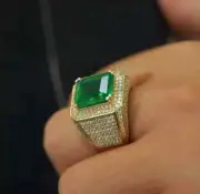 3.50Ct Emerald Cut Lab Created Emerald Men's Pinky Ring 14k Yellow Gold Plated