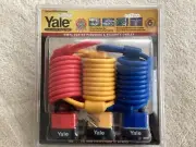 YALE Three 3 Vinyl Coated Padlocks & 6’ Security Cables. Brand New Sealed Pkg