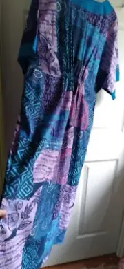 METROPOLITAN Size L NEW Long 100% Cotton DRESS New w/Tag Blue patchwork print