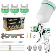 HVLP Spray Gun Set, Automotive Paint Spray Paint Gun with 3 Nozzles 1.4/1.7/2.0mm Nozzle and 600cc Cups, for Car Primer, Furniture Surface Spraying, Wall Painting, Base Coatings (Green)