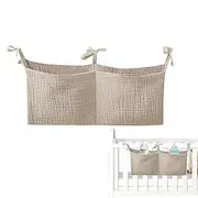Crib Storage Caddy - Portable Bedside Bag Diaper Nursery Crib Organizer,Multiple-use Organizing Bag Baby Bedding with 2 Pockets for Nappy & Feeding Bottle