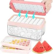 [ZZWILLB] Ice Cube Tray with Lid for Freezer 64 Nuggets Silicone Ice Tray with Storage Bin Stackable Easy Release Ice Cube Molds for Cocktail Whisky Coffee Pink