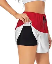 [GaxfjRu] Flag of Monaco Print Women's Running Shorts High Waisted Running Shorts Pocket Sporty Gym Elastic Short