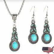 Gorgeous Vintage Turquoise Water drop Shaped Pendent Set Necklace and Earrings
