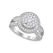 14k White Gold Round Diamond Cluster Bridal Engagement Ring 1-1/3 Cttw