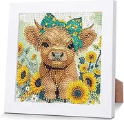 WEMEON Cow Diamond Art Painting Kits for Kids with Frame,Animal Diamond Art for Kids Ages 4-8-12,Easy Kids Gem Art Kit with Beautiful Package for Gift Home Wall Decor(7x7inch)