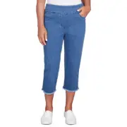 Alfred Dunner Superstretch Denim Fringe Capri Length Pant Petite 06902