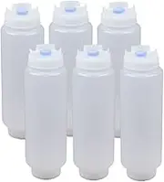 FIFO Squeeze Bottle Refillable 16 oz | Blue Tip Large Valve Dispenser for Thick Condiments, Sauces, Batter and Dressing | Self Sealing No Drip No Hassle | (6 Pack)