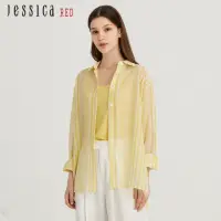 在飛比找momo購物網優惠-【Jessica Red】清新亮麗條紋輕薄寬鬆襯衫82413