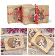 6pcs Christmas Cookie Gift Boxes New Year Favors Boxes with Clear Window Kraft