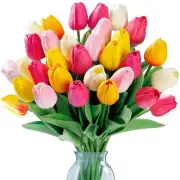 15 Pcs Fake Tulips Artificial Flowers Real Touch PU Faux Flowers Tulip Stems