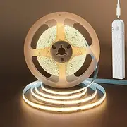 5V PIR Movement Sensor Dimmable USB Rechargeable COB LED Strip Lights,Built-in 1500mAh Battery,Three Modes,6.56FT/2M,Warm White 3000K,320LEDs/M,Night for Closet,Wardrobe,Bed,Stairs