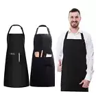 Black Waterproof Apron Polyester Cotton Chef Work Apron Nail Beauty