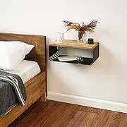 Floating Nightstand with Walnut Top | Modern Bedroom Decor | Minimalist Wall-Mounted Bedside Nightstand | Wall Mounted Shelf | Obsidian Oasis: Bold Black
