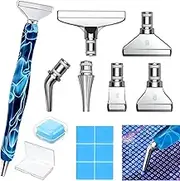 14PCS Diamond Painting Pen Accessories Tools Set, Exquisite Stainless Steel Metal Pen Tips, Ergonomic Diamond Art Drill Pen and 6 Painting Glue Clay, Comfort Grip and, Faster Drilling (14PCS-Blue)