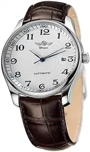 [VIGOROSO] Men's Automatic Mechanical Watch Day Calendar Leather Band Arabic Numerals, Mechanical,Self-winding