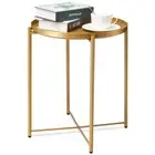 Side Table End Table for Small Spaces Outdoor Accent Table Round Metal 1 Gold