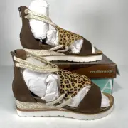 NEW Diba True Green Clover Wedge Womens 11 Brown Leopard Print Gladiator Shoe
