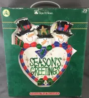 Trim A Home Ceramic Dolomite Wall Hanging "Season's Greedtings" Trio of Snowmen