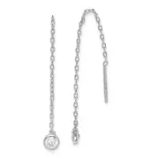 Sterling Silver Rhodium-Plated Cz Bezel Chain Threader Earrings