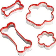 4 Pcs Dog Bone and Dog Paw Cookie Cutters, Dog Treats Cookie Cutter, Dog Bone Shapes Cutters, Homemade Dog Biscuit Treats Cutters, Coated with Soft PVC for Protection